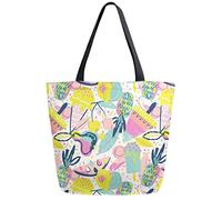 DJNGN Summer Pine Ice Cream Reusable Grocery Shopping Bag Canvas Tote Bag Large Collapsible Washable Handbag Shoulder for Women