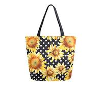 DJNGN Sunflower Floral Polka Dot Canvas Tote Bag Reusable Grocery Bags Tote Carrying Bag with Handles