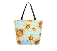DJNGN Sunflower Polka Dot Blue Canvas Tote Bag Reusable Grocery Bags Tote Carrying Bag with Handles