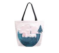 DJNGN Sunset Forset In The Circle Canvas Tote Bag Reusable Grocery Bags Tote Carrying Bag with Handles