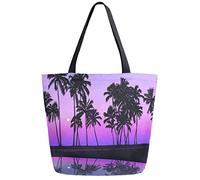 DJNGN Sunset Palm Tree Reusable Grocery Shopping Bag Canvas Tote Bag Large Collapsible Washable Handbag Shoulder for Women