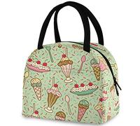 DJNGN Sweet Cake Ice Cream Cones Reusable Lunch Tote Bag with Front Pocket Zipper Closure Insulated Thermal Cooler Container Bag for Work Picnic Travel Beach Fishing