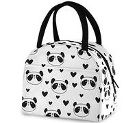 DJNGN Sweet Cute Panda Hearts Floral Insulated Lunch Tote Bag, Reusable Multi-Pocket Container Cooler Bag for Women&Men School Work Picnic Outdoor Travel