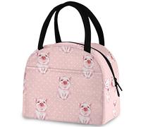 DJNGN Sweet Cute Pink Pigs Dots Pattern Insulated Lunch Bag, Reusable Multi-Pocket Container Cooler Tote Bag for Women&Men School Work Picnic Outdoor Travel