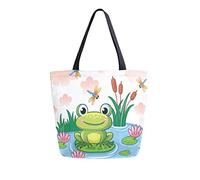 DJNGN The Frog Sits On A Leaf In Pond Canvas Tote Bag Reusable Grocery Bags Tote Carrying Bag with Handles