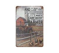 DJNGN Tractor And Chickens On The Farm Retro Iron Painting Vintage Metal Sign Tin Sign Art Hanging Coffee Shop Bar Club Poster Plaque For Home Kitchen Garden Garage Wall Artwork Decor 8"x12"in