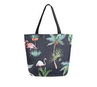 DJNGN Tree And Beautiful Flamingo Canvas Tote Bag Reusable Grocery Bags Tote Carrying Bag with Handles