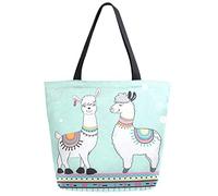 DJNGN Trendy Boho Cute Couple Cartoon Llama Extra Large Canvas Shoulder Tote Top Storage Handle Bag for School Gym Beach Weekender Travel Reusable Grocery Shopping