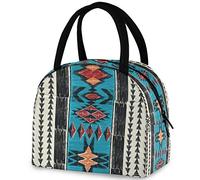DJNGN Tribal Aztec Geometry Pattern Reusable Lunch Tote Bag with Front Pocket Zipper Closure Insulated Thermal Cooler Container Bag Work Picnic Travel Beach Fishing