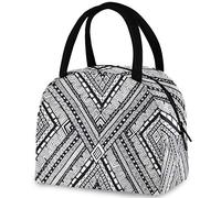 DJNGN Tribal Rhombus Pattern Reusable Lunch Tote Bag with Front Pocket Zipper Closure Insulated Thermal Cooler Container Bag for Man Women Work Picnic Travel Beach Fishing
