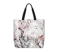 DJNGN Tropical Exotic Leaves Flowers Hummingbirds Flamingos Casual Shoulder Bag Handbag Reusable Shopping Travel Grocery Bag Tote Gifts For Women
