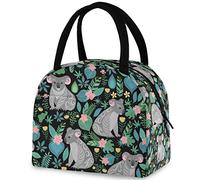 DJNGN Tropical Floral Cute Koala Reusable Lunch Hand Bag with Front Pocket Insulated Thermal Zipper Closure Cooler Container Bag for School Work Picnic Travel Fishing Beach