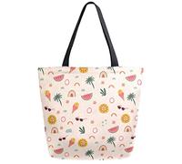 DJNGN Tropical Fruits Ice Cream Reusable Grocery Shopping Bag Canvas Tote Bag Large Collapsible Washable Handbag Shoulder for Women