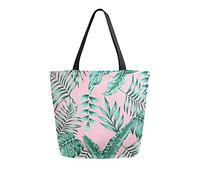 DJNGN Tropical Palm Leaves On Pink Canvas Tote Bag Women Casual Shoulder Handbag Shopping Bag