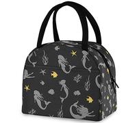 DJNGN Underwater Mermaid Silhouette Fish Starfish Reusable Lunch Tote Bag with Front Pocket Zipper Closure Insulated Thermal Cooler Container Bag for Man Women Work Picnic Travel Beach Fishing