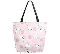 DJNGN Unicorn Strawberry Reusable Grocery Shopping Bag Canvas Tote Bag Large Collapsible Washable Handbag Shoulder for Women