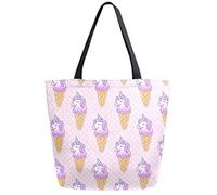 DJNGN Unicorns Ice Cream Reusable Grocery Shopping Bag Canvas Tote Bag Large Collapsible Washable Handbag Shoulder for Women