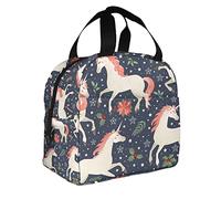 DJNGN Unicorns Lunch Tote Bag Floral Christmas Pattern Beautiful Horse Fairy Animal Star Candy Cane Hot Lunch Box for Boys Girls Men Women