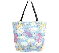 DJNGN Unicorns on The Sky Reusable Grocery Shopping Bag Canvas Tote Bag Large Collapsible Washable Handbag Shoulder for Women