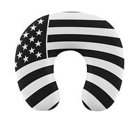 DJNGN Unique Travel Pillows Compatible with American Flag Patriotic USA Black and White Line Pattern for Airplanes, Car, Flight, Comfortable Chin/Head/Neck Cushion Supporting, Small U Pillows