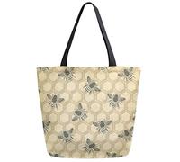 DJNGN Vintage Bee Honeycomb Pattern Extra Large Canvas Shoulder Tote Top Storage Handle Bag for School Gym Beach Weekender Travel Reusable Grocery Shopping