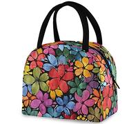 DJNGN Vintage Colorful Flowers Reusable Lunch Tote Bag Insulated Thermal Cooler Container Bag for Back to School Work Picnic Travel Fishing Beach