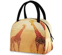DJNGN Vintage Couple Giraffe Grassland Reusable Lunch Tote Bag Insulated Thermal Cooler Container Bag for Back to School Work Picnic Travel Fishing Beach