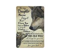 DJNGN Vintage Metal Sign to My Daughter Wolf Never Forget That I Love You Tin Sign Iron Painting Kitchen Bathroom Garage Bar Cafe Man Cave Wall Home Decor Art Poster Outdoor Plaque Novelty Gifts