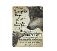 DJNGN Vintage Metal Sign to My Daughter Wolf Never Forget That I Love You Tin Sign Iron Painting Kitchen Bathroom Garage Bar Cafe Man Cave Wall Home Decor Art Poster Outdoor Plaque Novelty Gifts