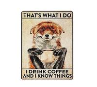 DJNGN Vintage Metal Tin Sign Fox Lover I Drink Coffee And I Know Things Iron Painting Home Kitchen Garage Man Cave Wall Decor Plaque Art Poster Funny Gift