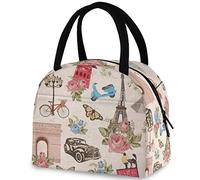 DJNGN Vintage Paris Eiffel Tower Bike Buttefly Reusable Lunch Tote Bag Insulated Thermal Cooler Container Bag for Back to School Work Picnic Travel Fishing Beach