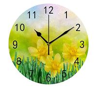 DJNGN Wall Clock Silent Non Ticking Bright Colorful Flowers Daffodils Spring Fashionable Decorative Battery Operated Round Clock for Bedroom Office School Home Living Room,9.8 Inch