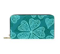 DJNGN Wallet for Women Clutch Purses for Women Card Holder Organizer Leather Zipper Purse Abstract Clovers Pattern