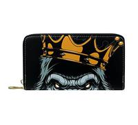 DJNGN Wallet for Women Clutch Purses for Women Card Holder Organizer Leather Zipper Purse Ape Monkey with Crown