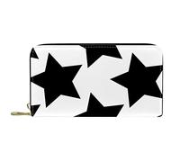 DJNGN Wallet for Women Clutch Purses for Women Card Holder Organizer Leather Zipper Purse Black Stars Pattern White Background