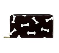 DJNGN Wallet for Women Clutch Purses for Women Card Holder Organizer Leather Zipper Purse Black White Dog Bone Pattern