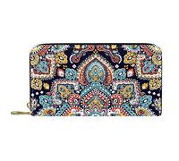 DJNGN Wallet for Women Clutch Purses for Women Card Holder Organizer Leather Zipper Purse Bohemia Flower Geometry Pattern