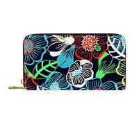 DJNGN Wallet for Women Clutch Purses for Women Card Holder Organizer Leather Zipper Purse Bold Colorful Large Floral Flower Pattern