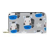 DJNGN Wallet for Women Clutch Purses for Women Card Holder Organizer Leather Zipper Purse Cartoon Animal Zebra Face Stars Pattern