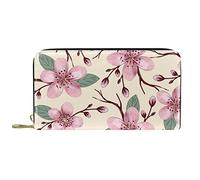 DJNGN Wallet for Women Clutch Purses for Women Card Holder Organizer Leather Zipper Purse Cherry Blossom Pink Flowers Pattern
