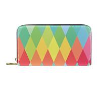 DJNGN Wallet for Women Clutch Purses for Women Card Holder Organizer Leather Zipper Purse Colorful Rhombus Pattern Red Green Yellow