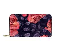 DJNGN Wallet for Women Clutch Purses for Women Card Holder Organizer Leather Zipper Purse Colorful Watercolor Flowers