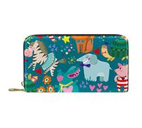 DJNGN Wallet for Women Clutch Purses for Women Card Holder Organizer Leather Zipper Purse Cute Cartoon Animal Zebra Elephant Pig
