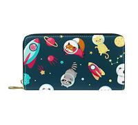 DJNGN Wallet for Women Clutch Purses for Women Card Holder Organizer Leather Zipper Purse Cute Cartoon Animal Space