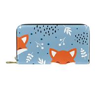 DJNGN Wallet for Women Clutch Purses for Women Card Holder Organizer Leather Zipper Purse Cute Cartoon Animal Hipster Fox Pattern