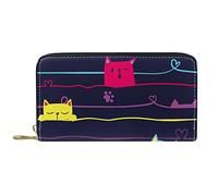 DJNGN Wallet for Women Clutch Purses for Women Card Holder Organizer Leather Zipper Purse Cute Cats on The Wire