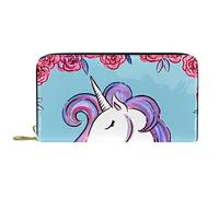 DJNGN Wallet for Women Clutch Purses for Women Card Holder Organizer Leather Zipper Purse Cute Unicorn Horse Rose Flower