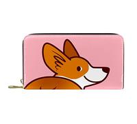 DJNGN Wallet for Women Clutch Purses for Women Card Holder Organizer Leather Zipper Purse Dog Corgi I Love U Pink