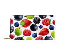 DJNGN Wallet for Women Clutch Purses for Women Card Holder Organizer Leather Zipper Purse Fruit Strawberry Blueberry