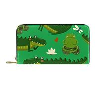 DJNGN Wallet for Women Clutch Purses for Women Card Holder Organizer Leather Zipper Purse Green Crocodile Frog Owl Lotus